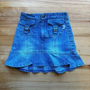 Kumikyoku Girls' Denim Skirt with Ruffle Hem and Buckle Pockets – Size S